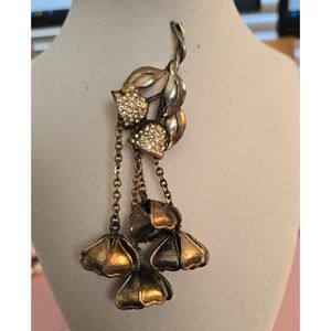 Vintage Art Deco Brass Flower Bell Brooch Pin